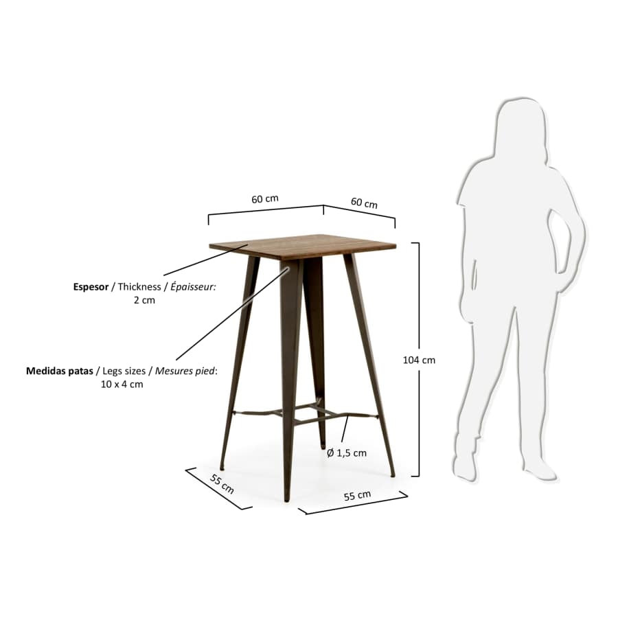 Table Malira en acier et bois de bambou 60 x 60 cm