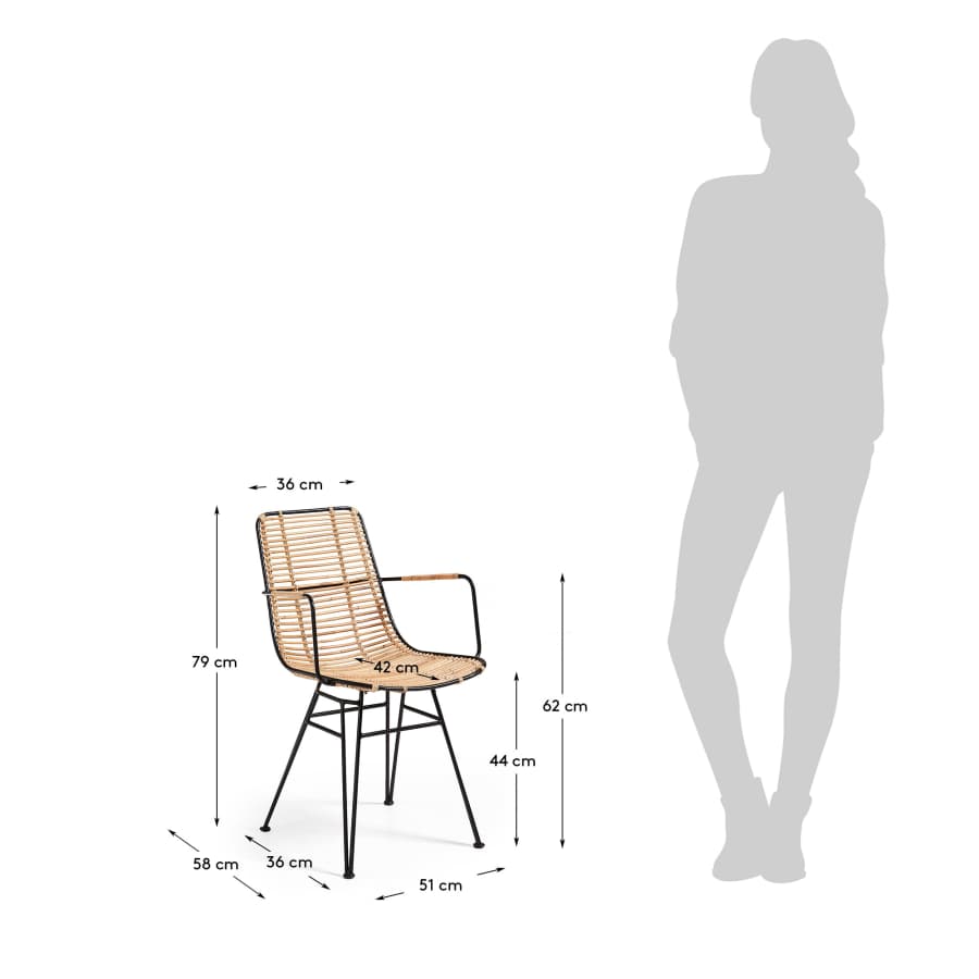 Tishana rattan and black steel chair with armrests