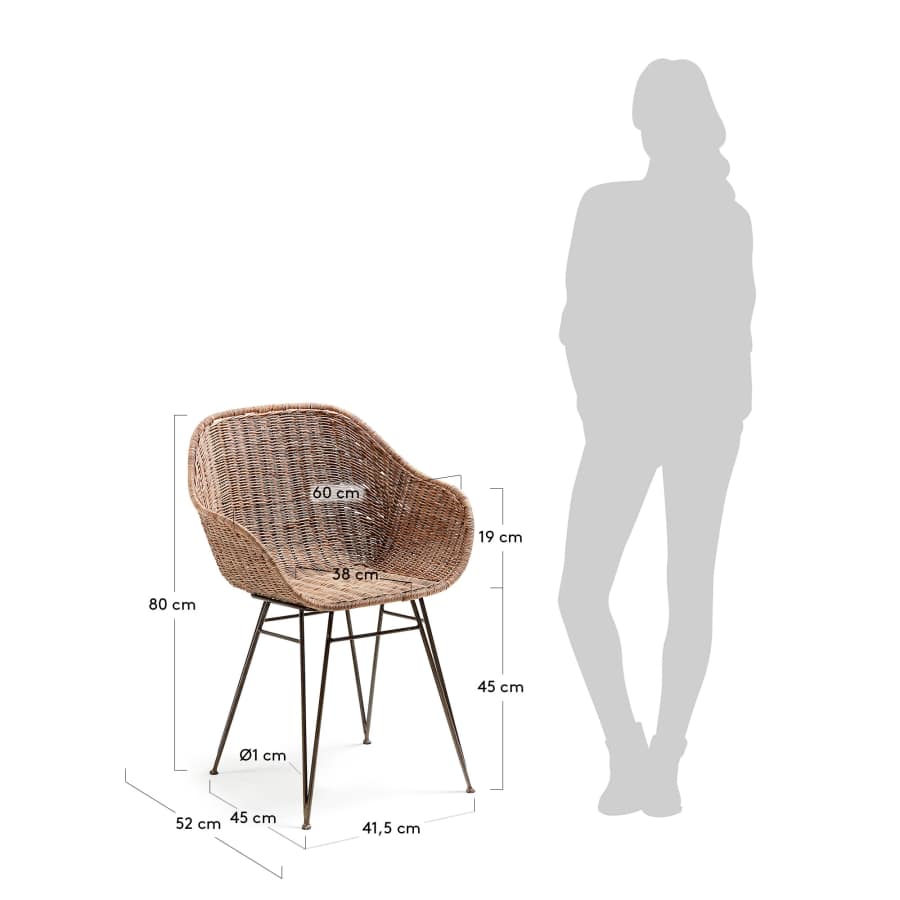 Chart chair made from rattan with black finished steel legs