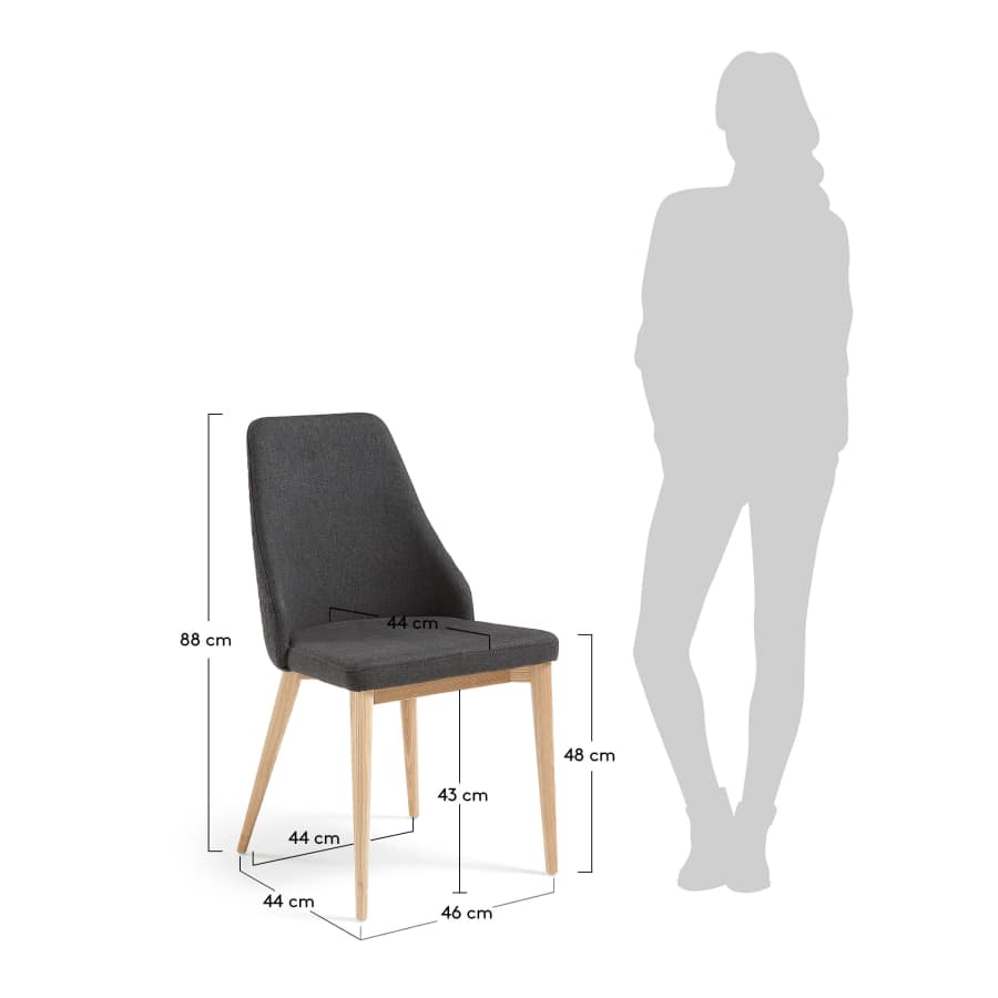 Rosie dark grey chair with solid ash legs with natural finish