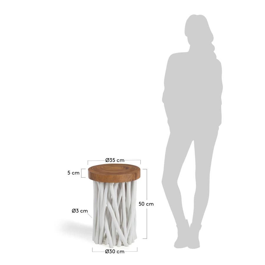 Drom solid rain and teak wood side table, Ø 35 cm