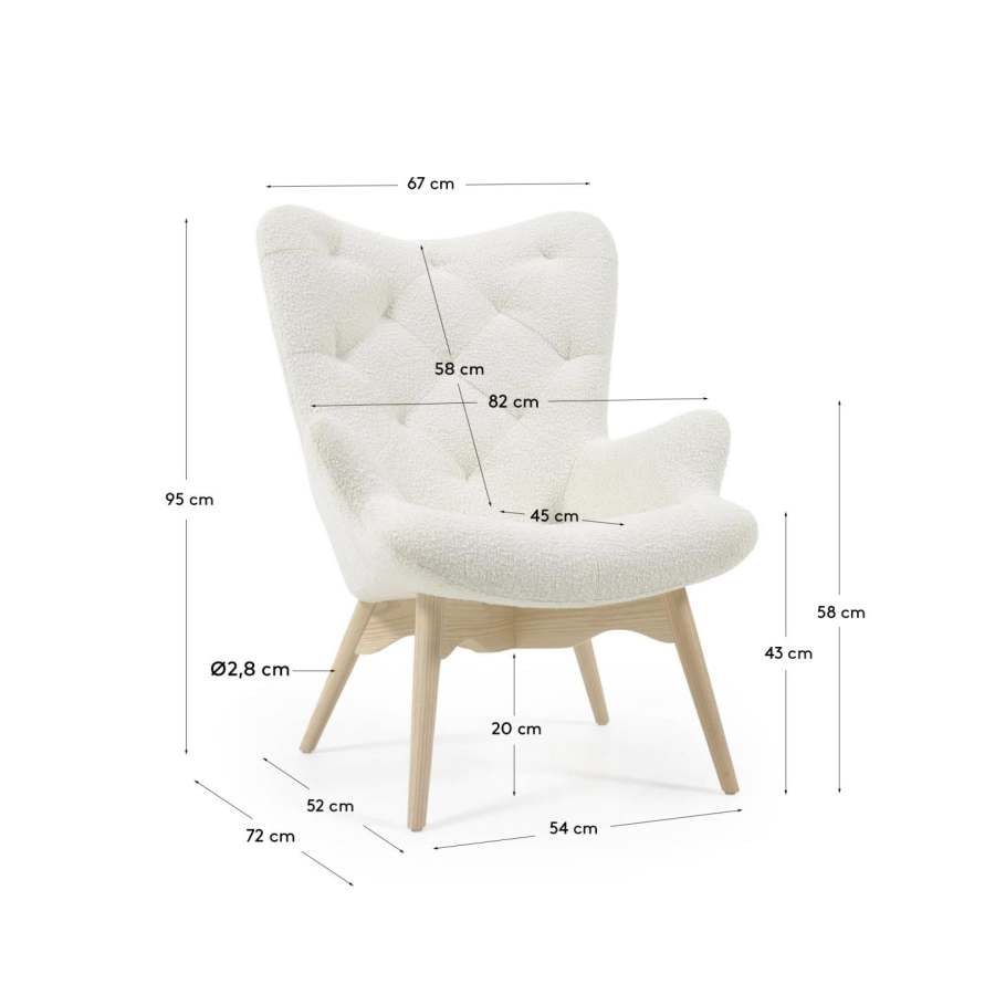Fauteuil Kody en tissu bouclette et pieds en bois de hêtre
