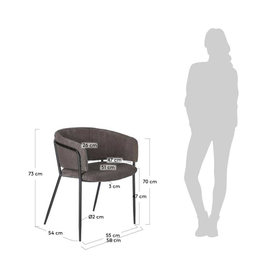 Runnie Stuhl mit dickem Cord grau