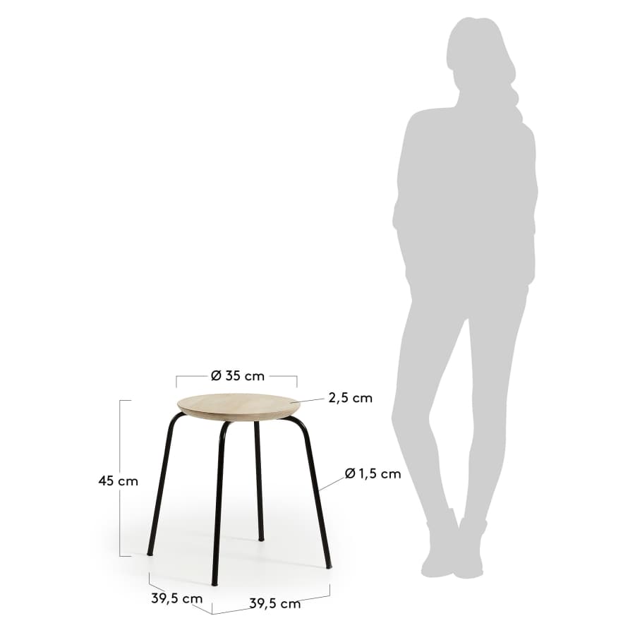 Ren solid mango wood stackable footrest with steel legs in a black finish