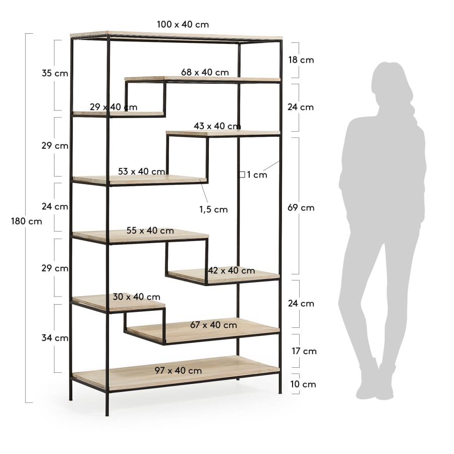 Push shelving unit 100 x 180 cm black