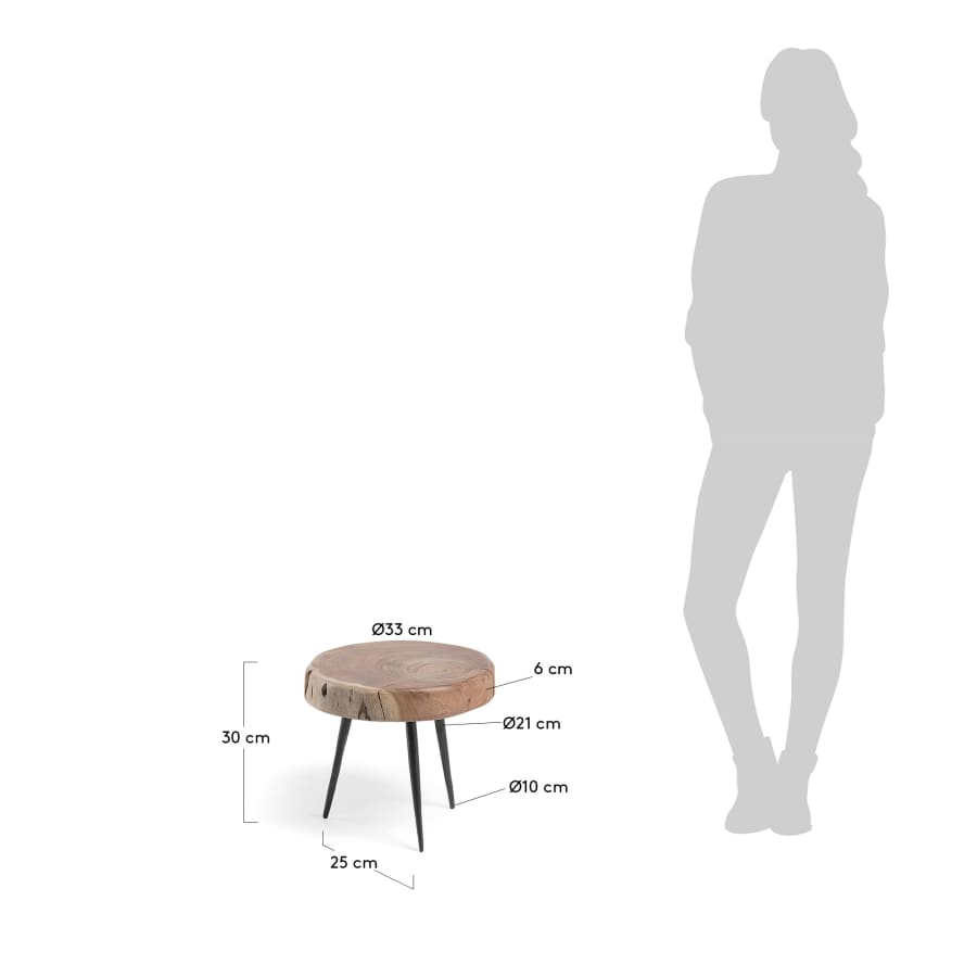 Eider solid acacia wood and steel side table, Ø 33 cm