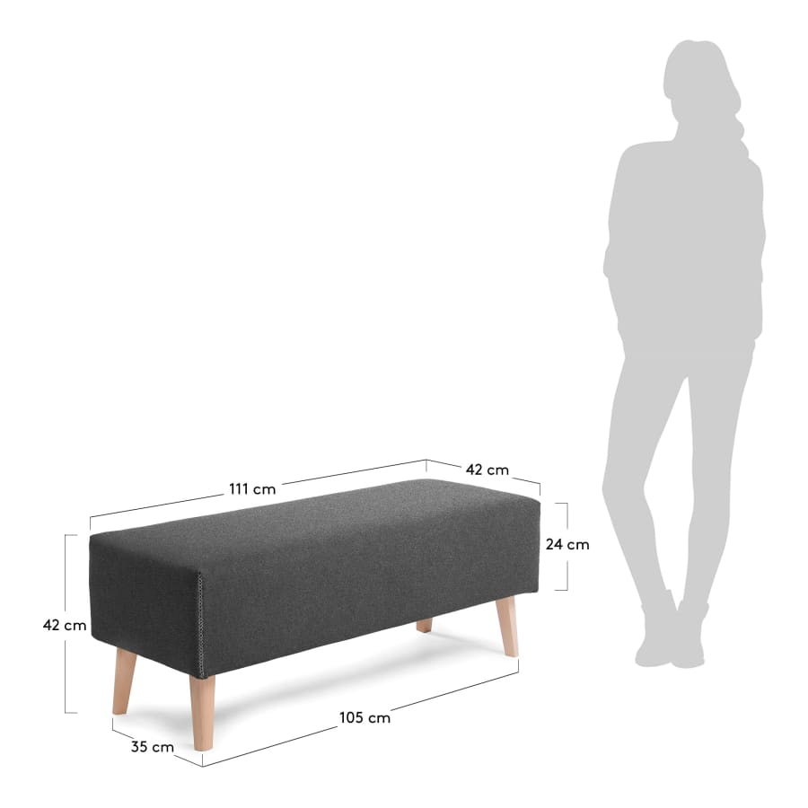 Dyla bench in black with solid beech wood legs, 111 cm