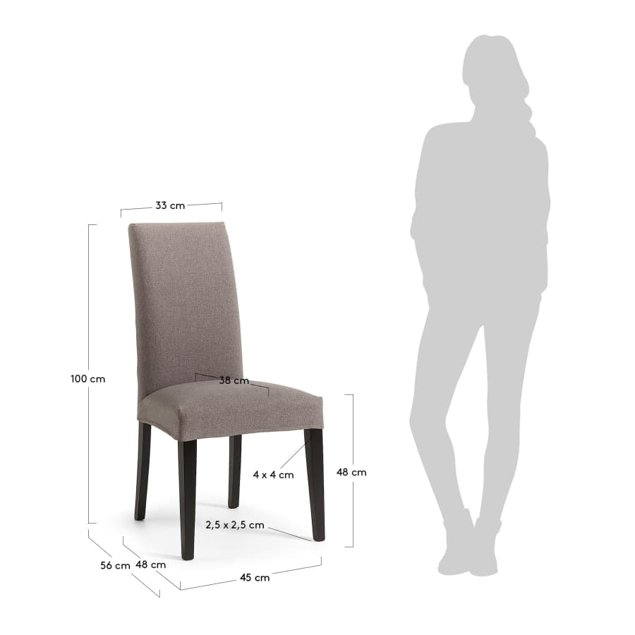 Grey Freda chair with solid beech wood legs with black finish