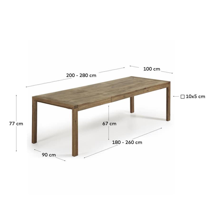 Briva extendable table with a distressed oak wood veneer finish, 200 (280) x 100 cm