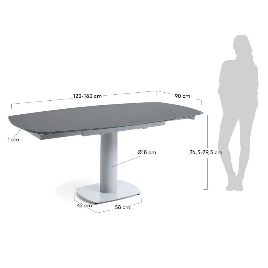 Table Rachel extensible 120 (180) x 90 cm gris foncé