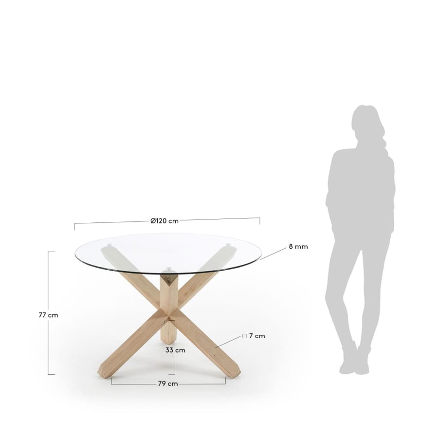 Table ronde Lotus en verre et pieds en bois de chêne Ø 120 cm
