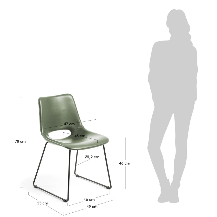 Zahara green chair with steel legs with black finish