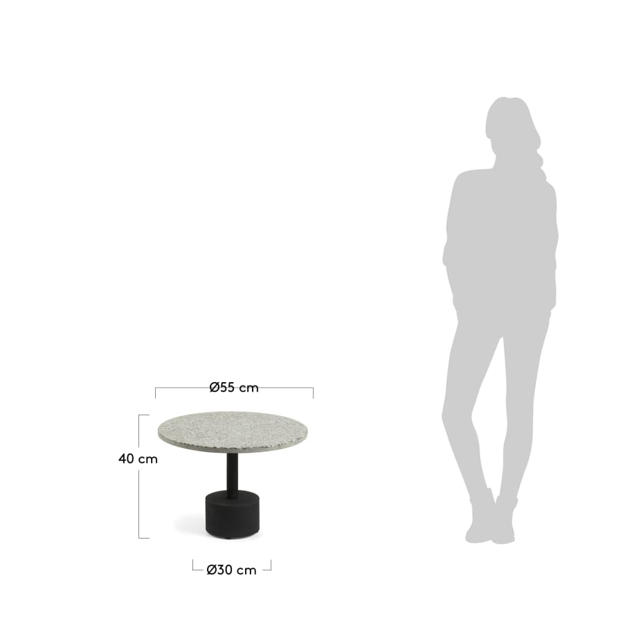 Delano grey terrazzo side table with steel legs in a black finish, Ø 55 cm