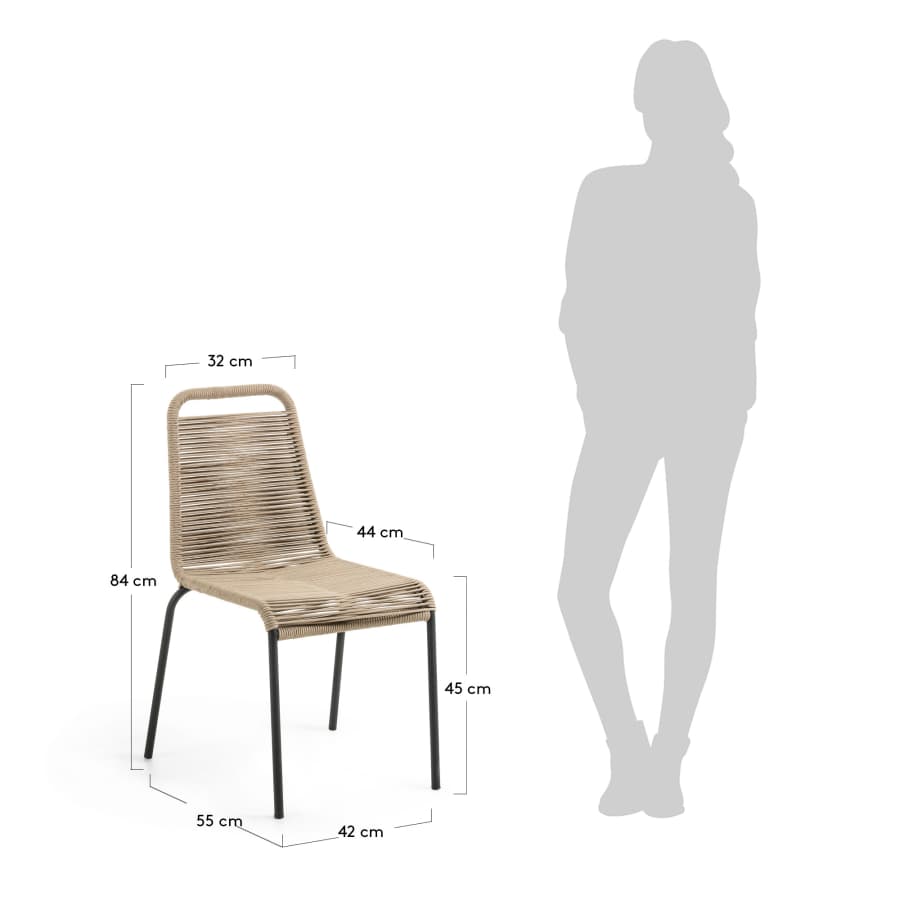 Lambton stackable chair in brown rope and steel with black finish