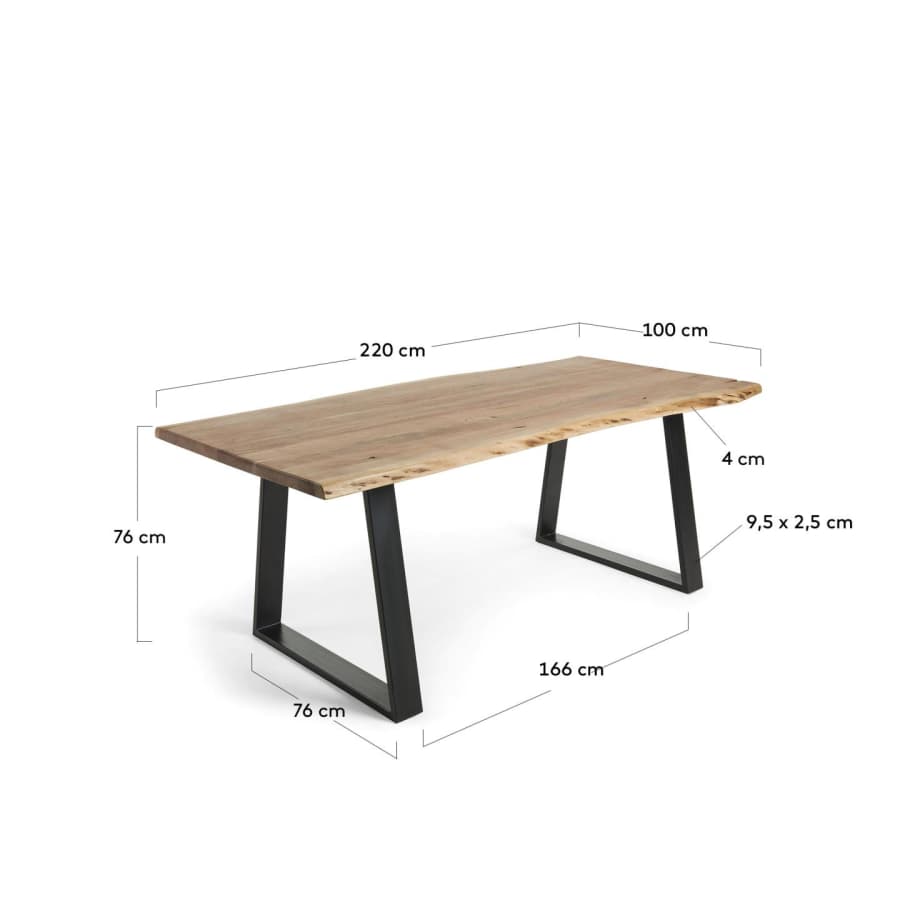 Alaia table in solid acacia wood with natural finish, 220 x 100 cm