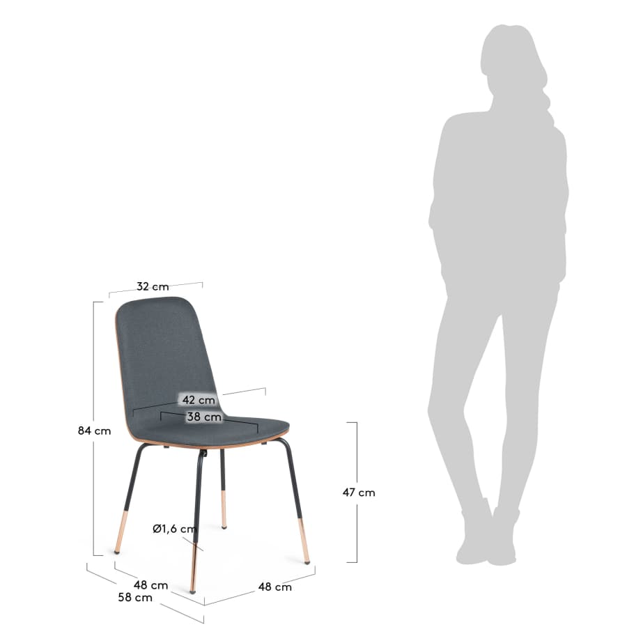 Canele Stuhl dunkelgrau, Eichenfurnier mit Walnussfinish und Stahl mit schwarzem Finish c