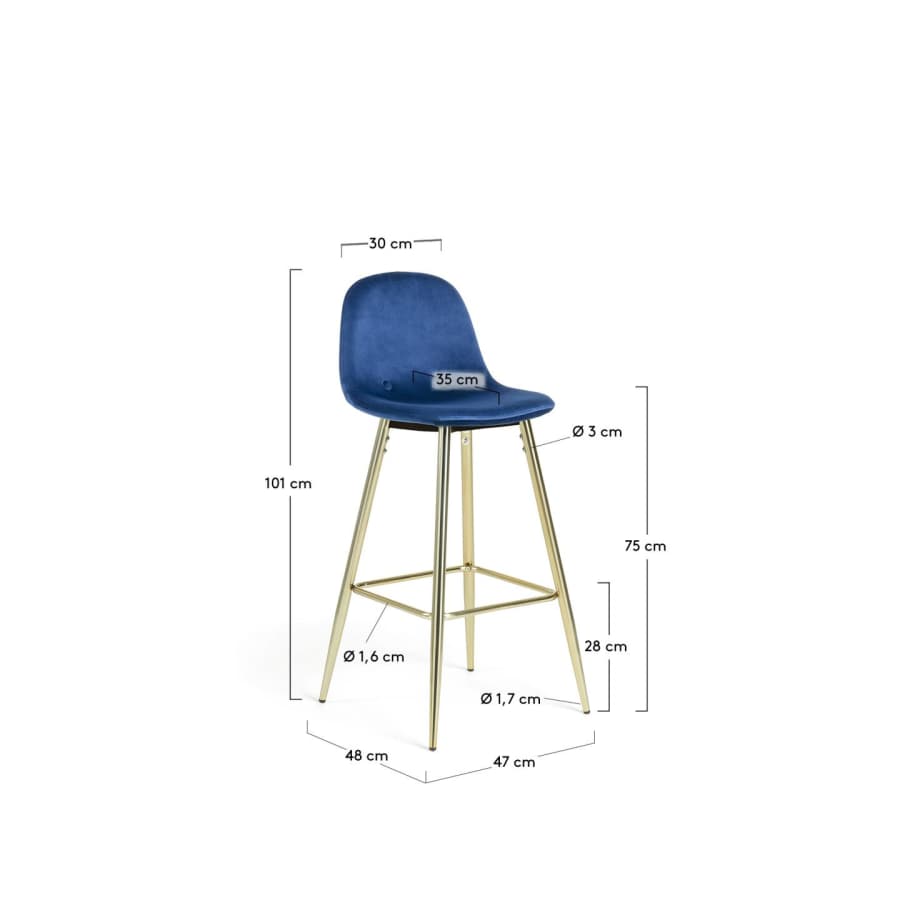 Tabouret de bar Nolite velours bleu hauteur 75 cm