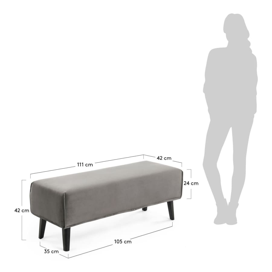 Grey velvet bench cover Dyla