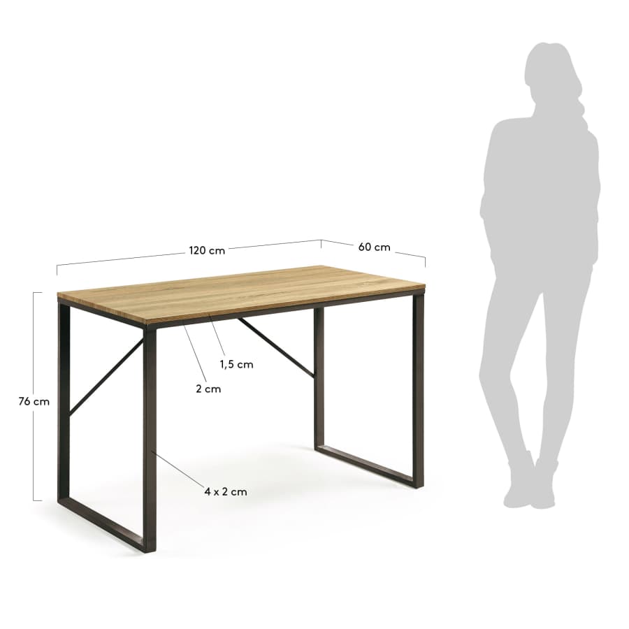 Talbot Schreibtisch MDF Finish in Natur und Stahlbeine mit schwarzem Finish 120 x 60 cm