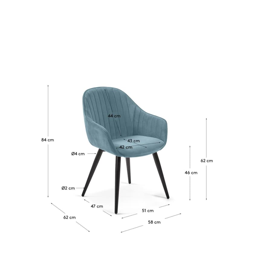 Fabia velvet chair in turquoise with steel legs in a black finish