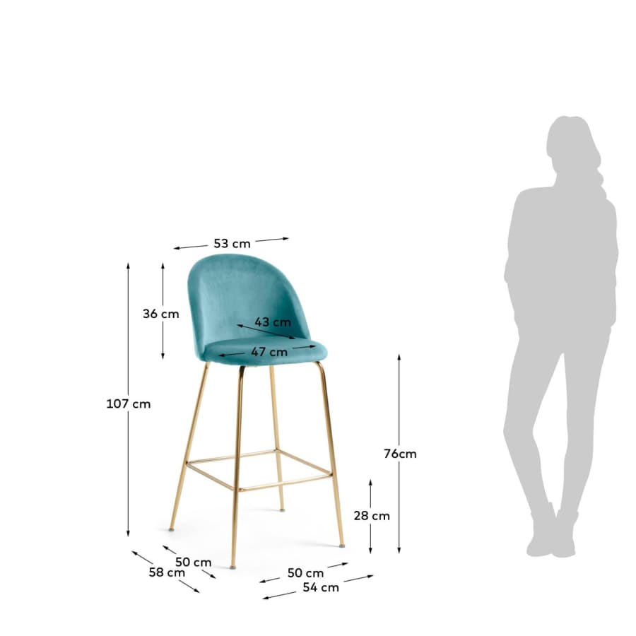 Turquoise velvet Ivonne stool height 76 cm