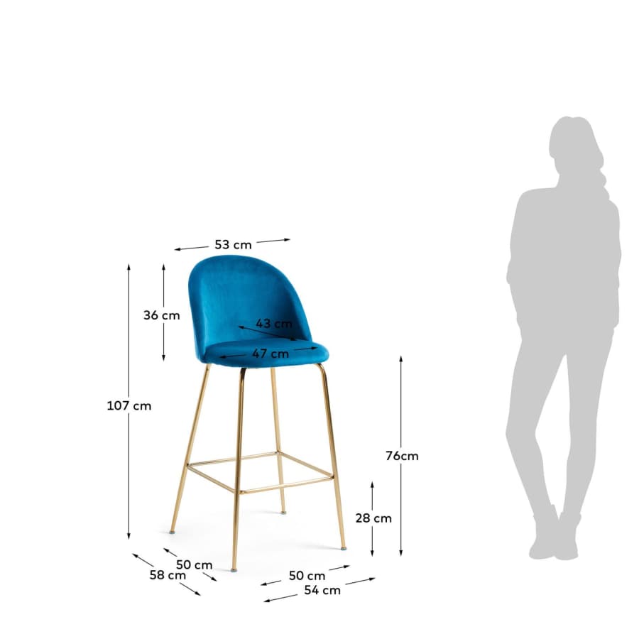 Blue velvet Ivonne stool height 76 cm