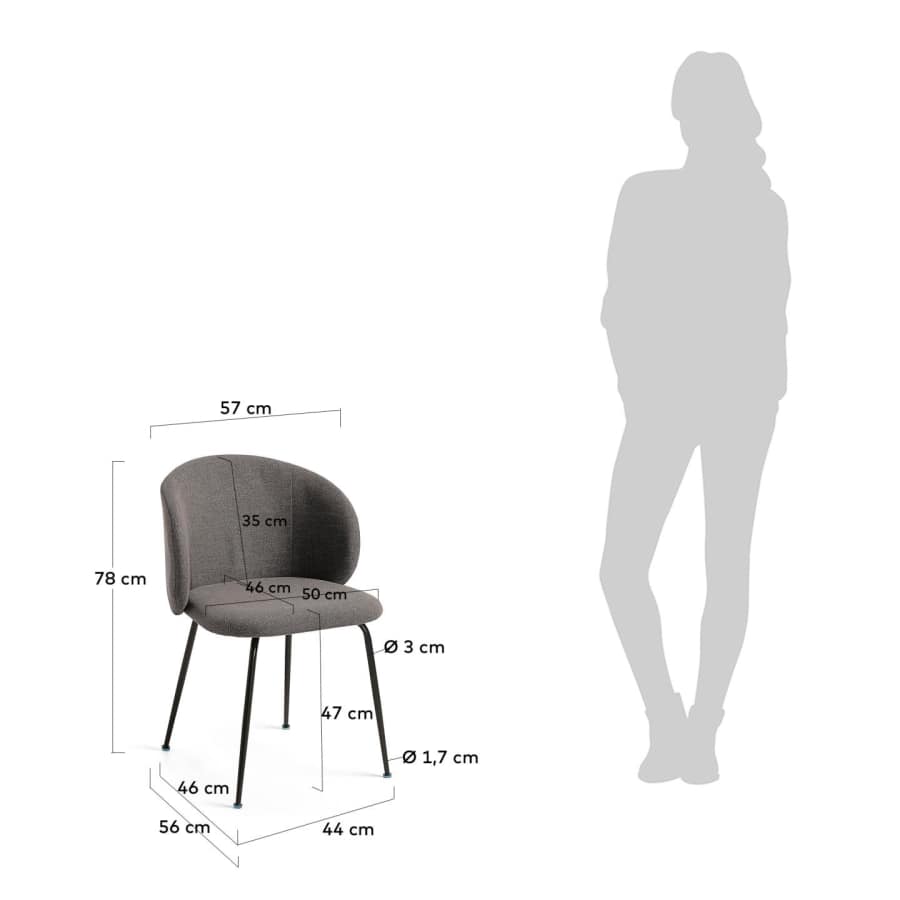 Minna dark grey chair with steel legs with black finish