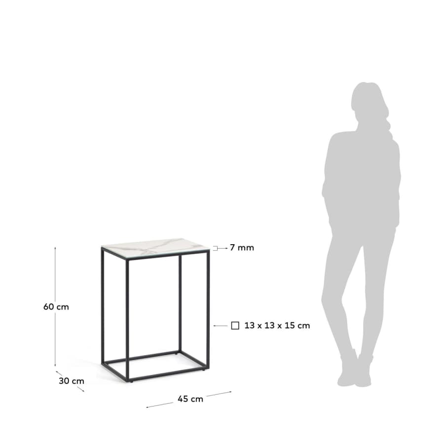 Table d'appoint Rewena avec plateau en grès cérame finition Kalos blanc 45 x 30 cm