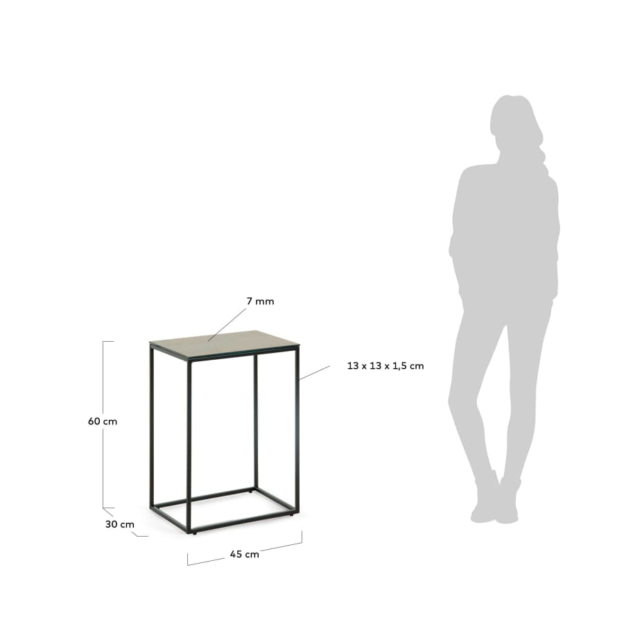 Tavolino Rewena con piano porcellanato marrone, gambe in acciaio finitura nera 45 x 30 cm