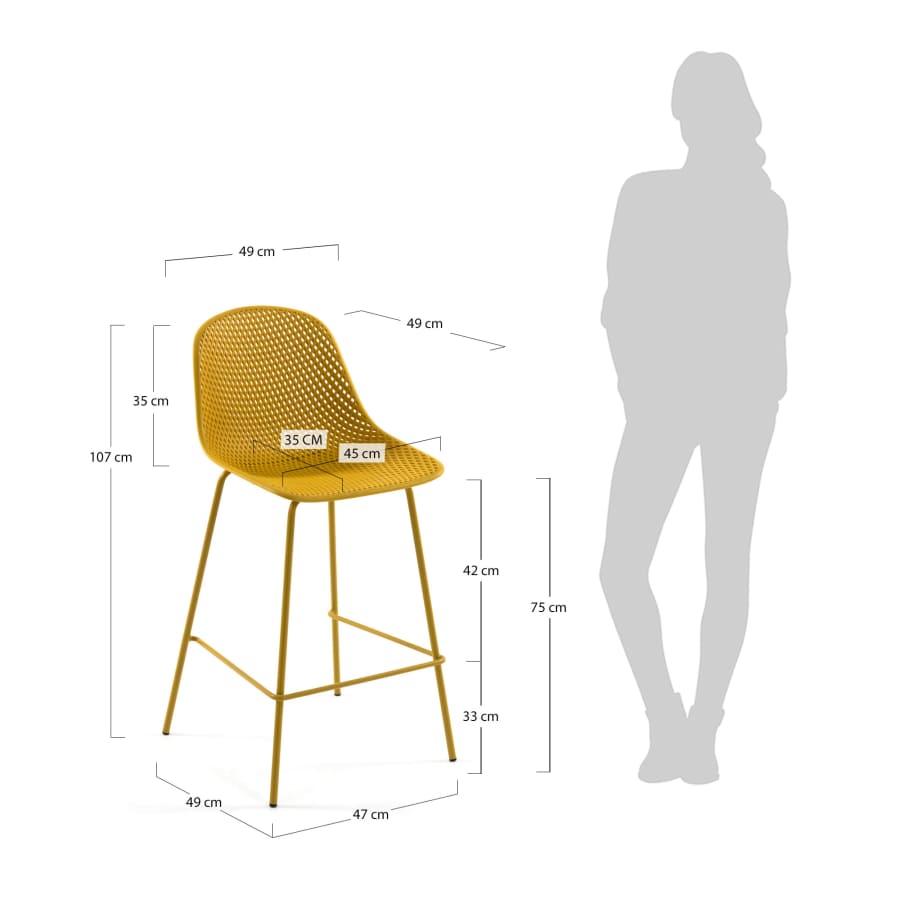 Quinby outdoor stool in yellow, height 75 cm