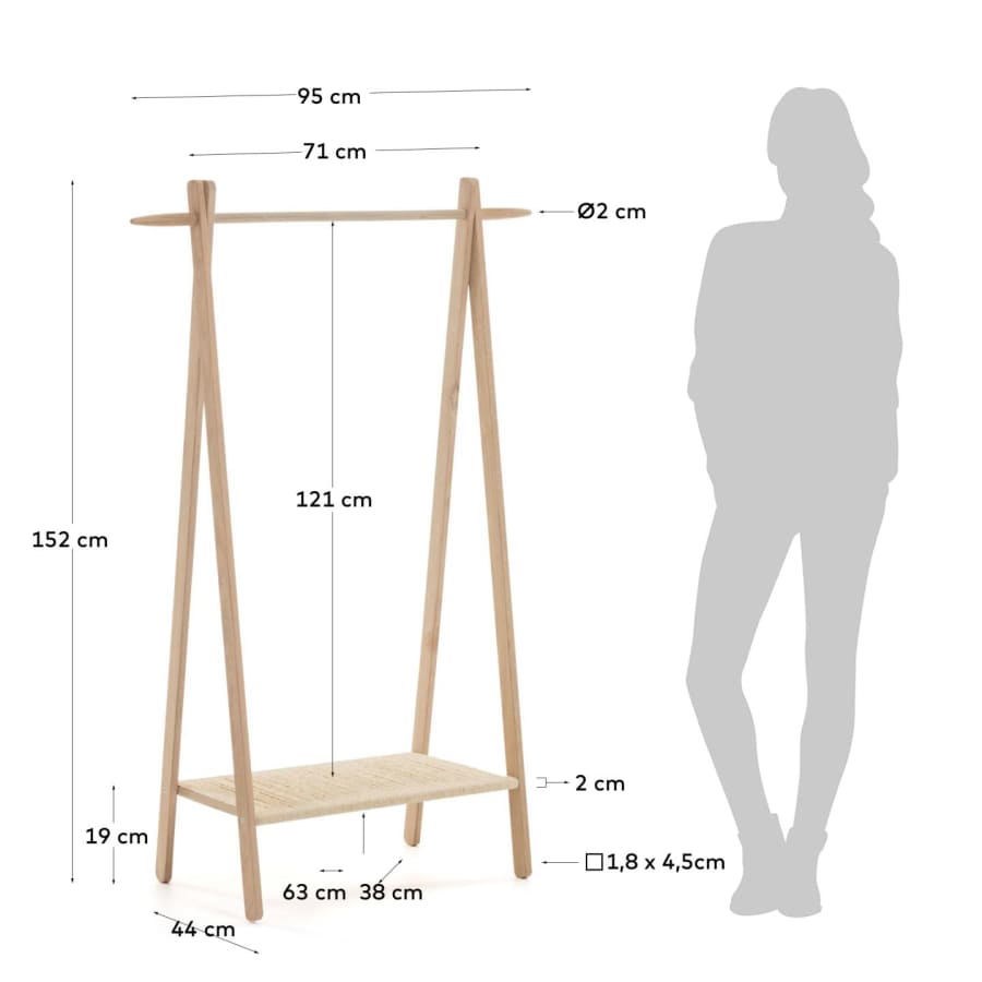 Natane birch wood and rattan clothing rail, 95 x 152 cm