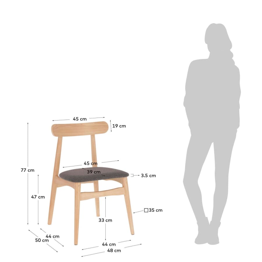 Donkergrijze stoel Nayme van essenfineer en poten van massief rubberhout