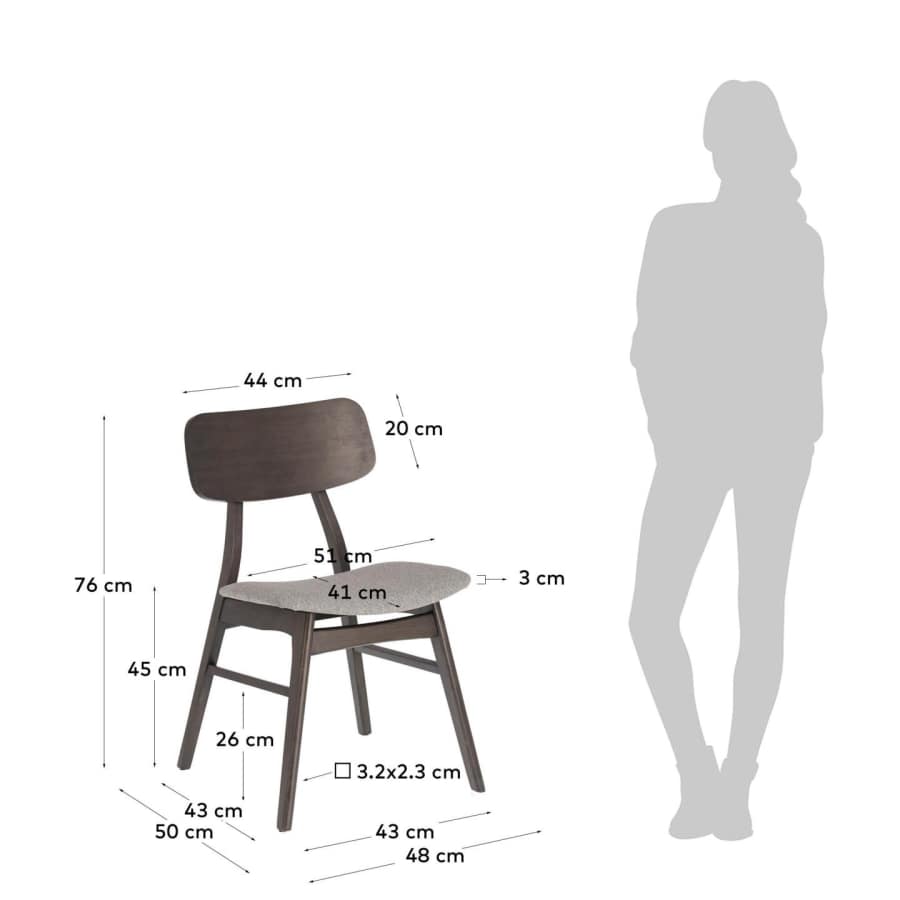 Selia chair in solid rubber wood, ash veneer and light grey upholstery