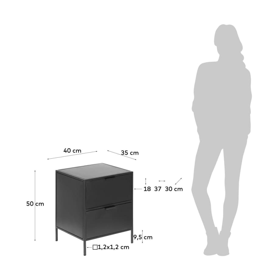 Shantay Nachttisch 40 x 50 cm aus Stahl mit schwarzem Finish