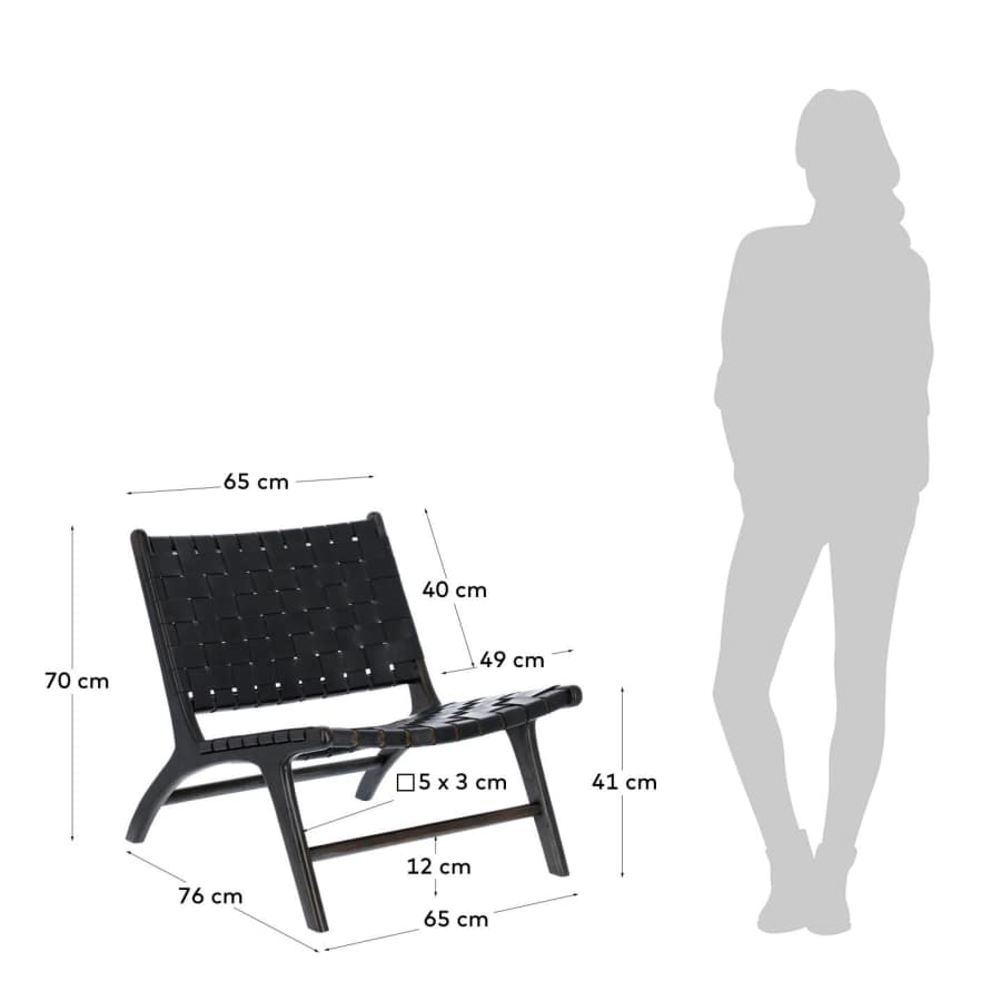 Butaca Calixta de pell y fusta massissa de mungur amb acabat pintat negre