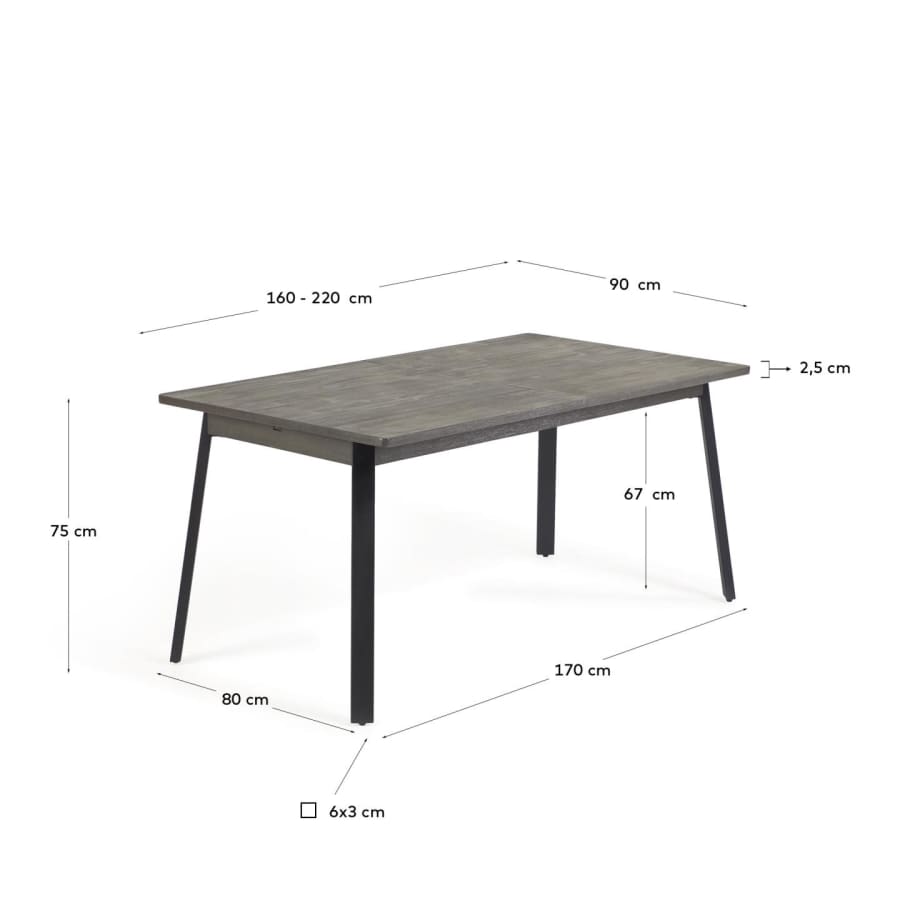 Grey Indiann extendable table in solid acacia wood 160 (220) x 75 cm