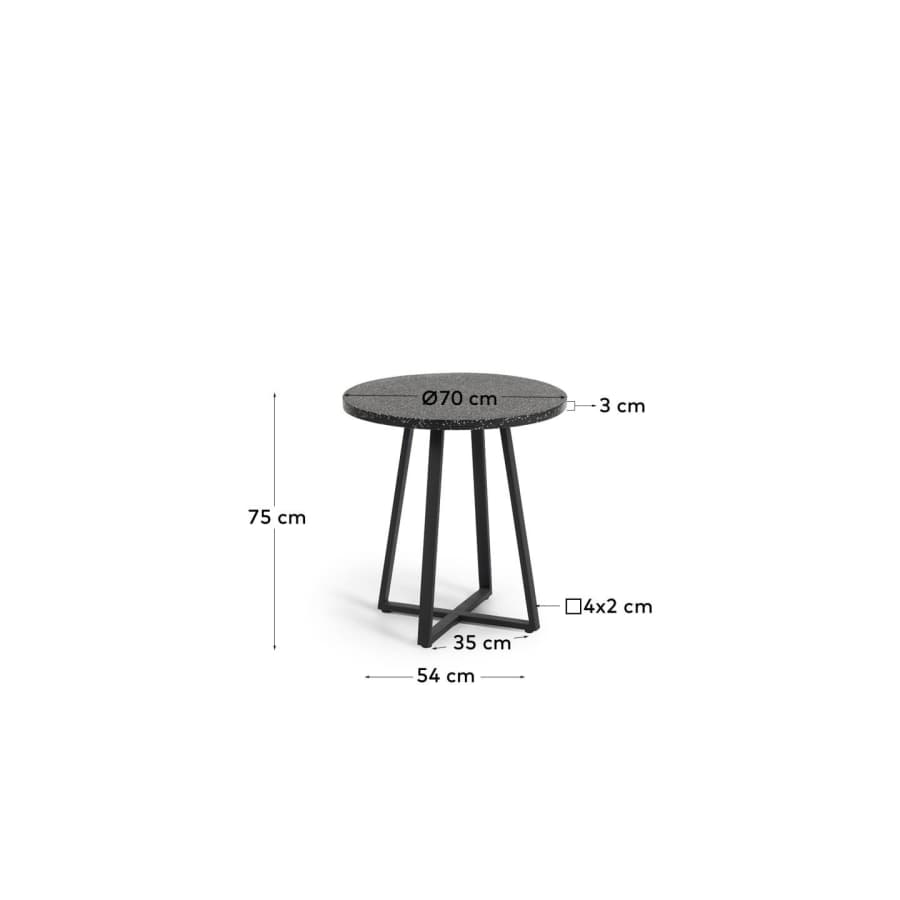 Tella round terrazzo table in black with steel legs, Ø 70 cm