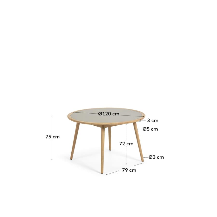 Table ronde Nina en poly-cement et bois d'eucalyptus Ø 120 cm FSC 100 %