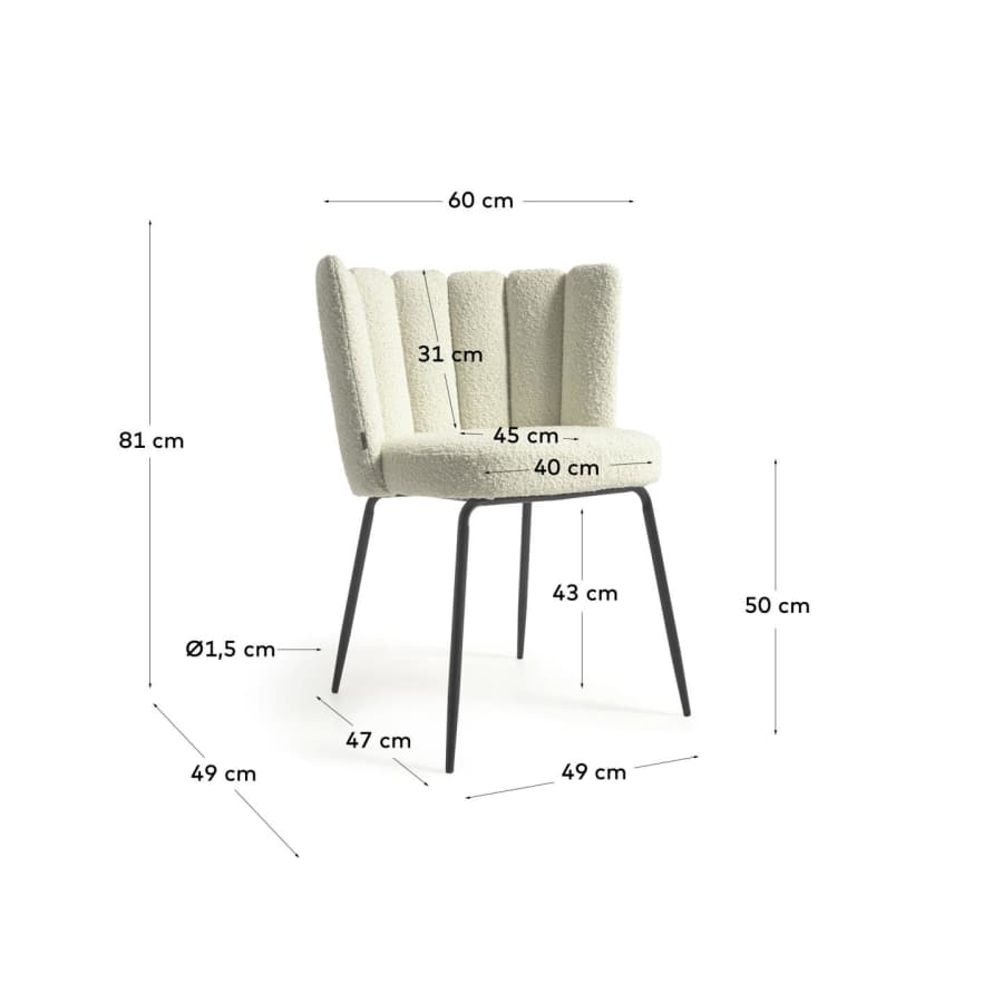 Aniela chair with white bouclé and metal legs with black finish