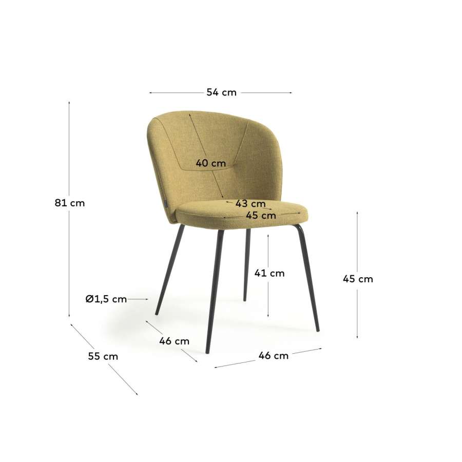 Anoha chair in mustard with metal legs with black finish