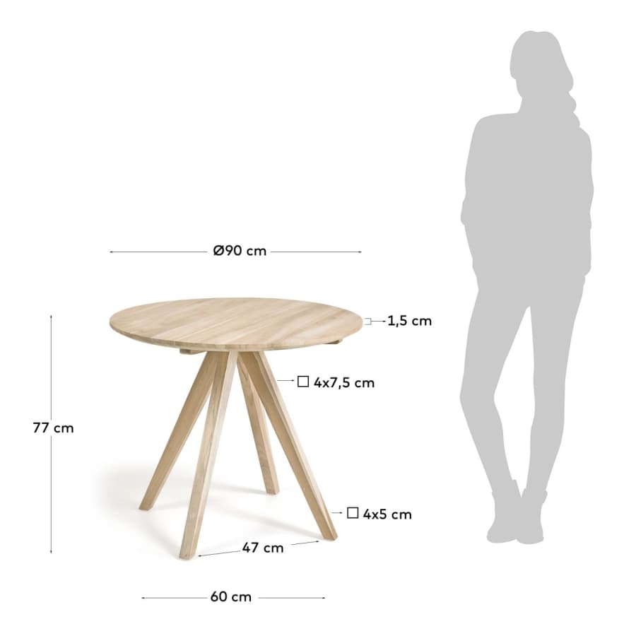 Maial round solid teak wood table, 90 cm