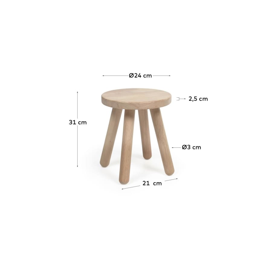 Dilcia kids stool in solid rubber wood 31 cm high
