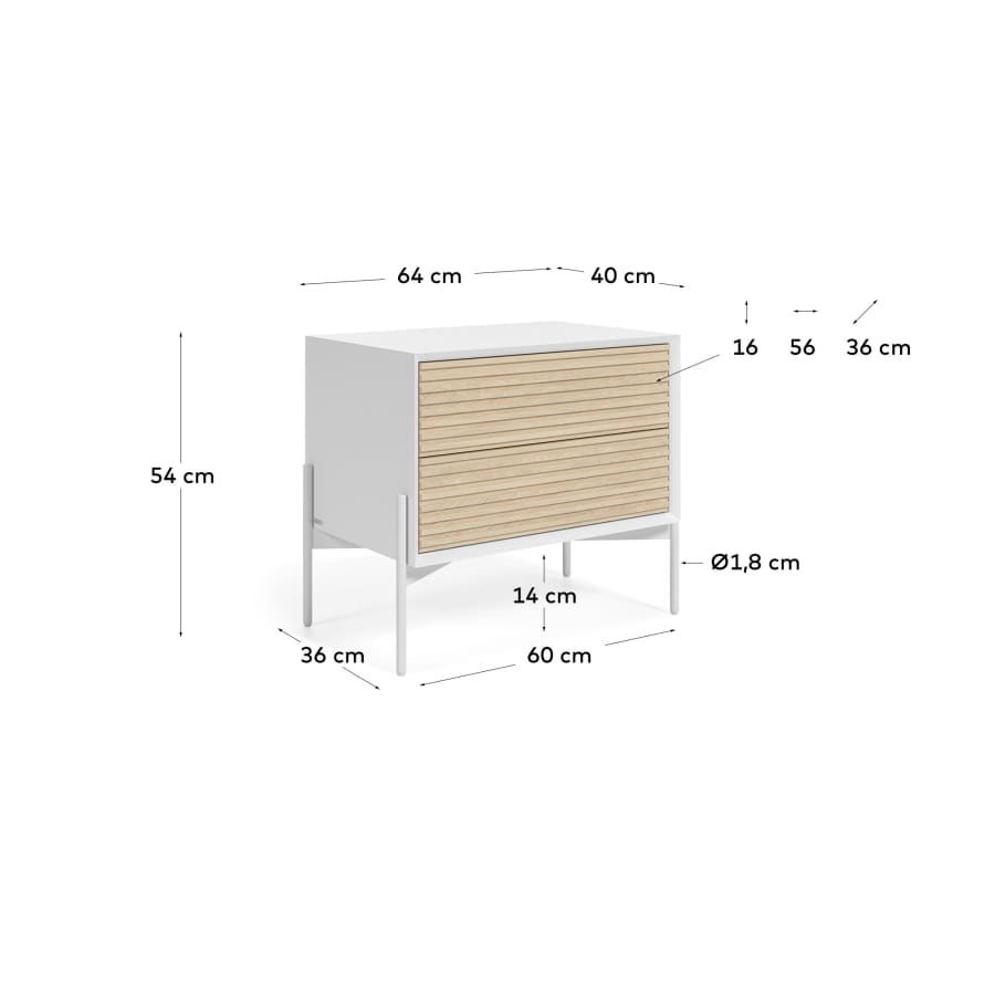 Marielle bedside table made from ash wood with white lacquer 64 x 54 cm