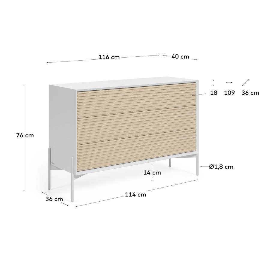 Marielle dresser with three drawers made from ash wood with white lacquer 116 x 76 cm