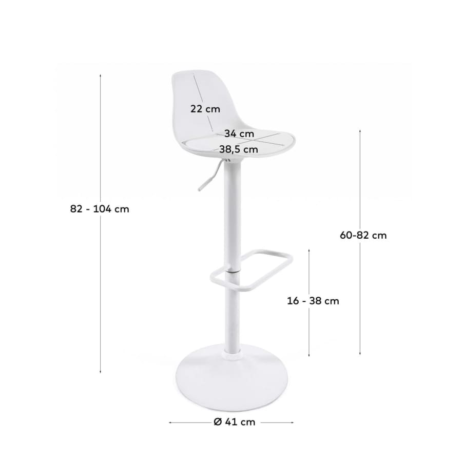 Orlando-T barstool white synthetic leather and matt white steel 60-82 cm
