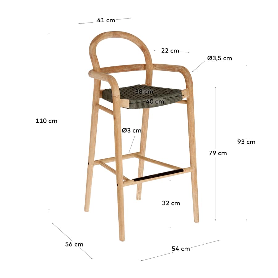 Sheryl stool made from solid eucalyptus and green cord 79 cm FSC 100%