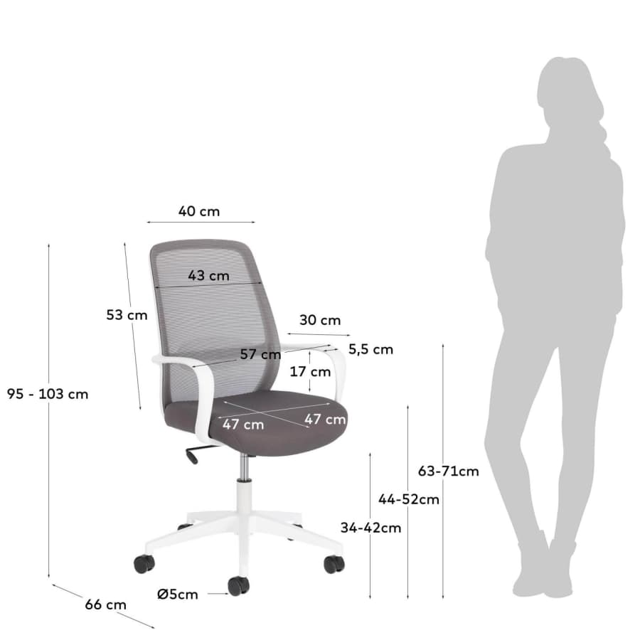 Melva office chair in grey and legs made of steel in white