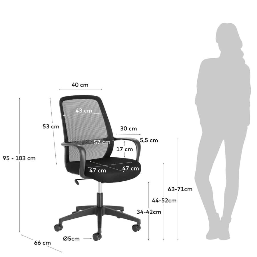 Melva office chair in black and legs made of steel in black