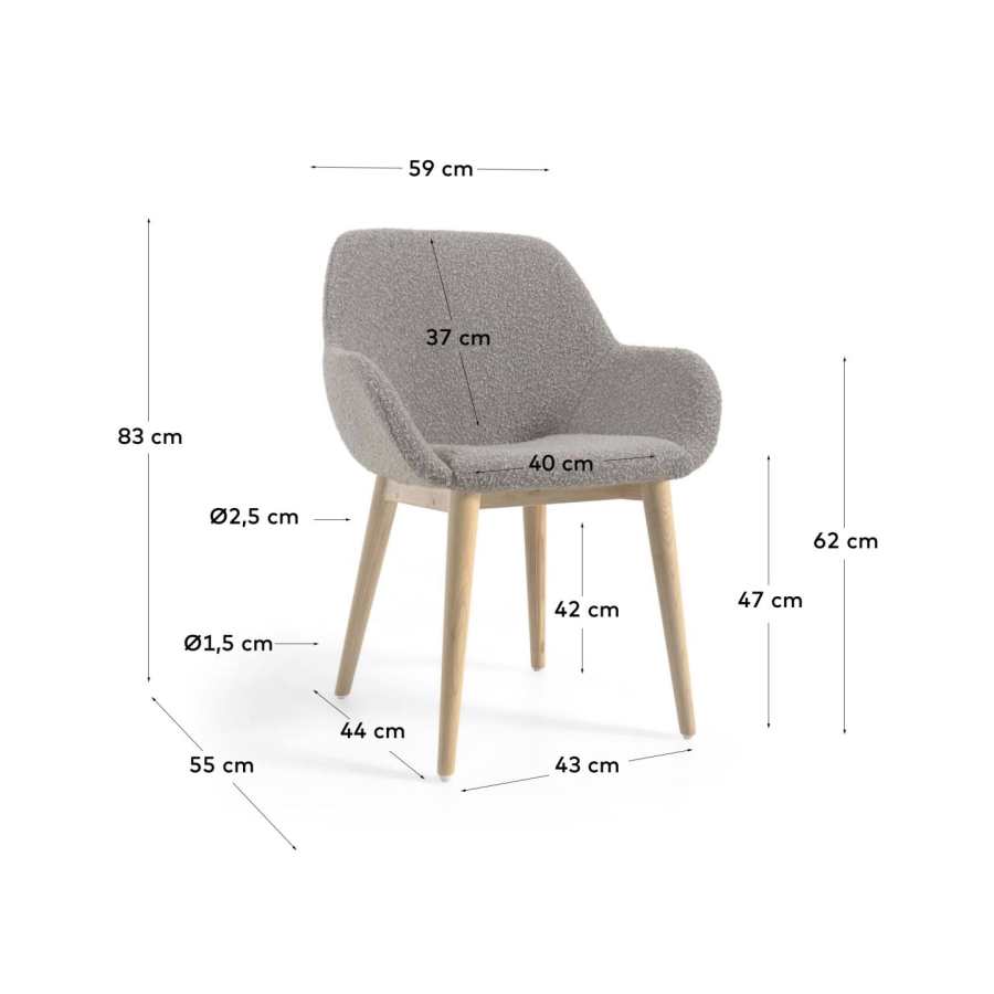 Konna chair in grey bouclé with solid ash wood legs in a natural finish