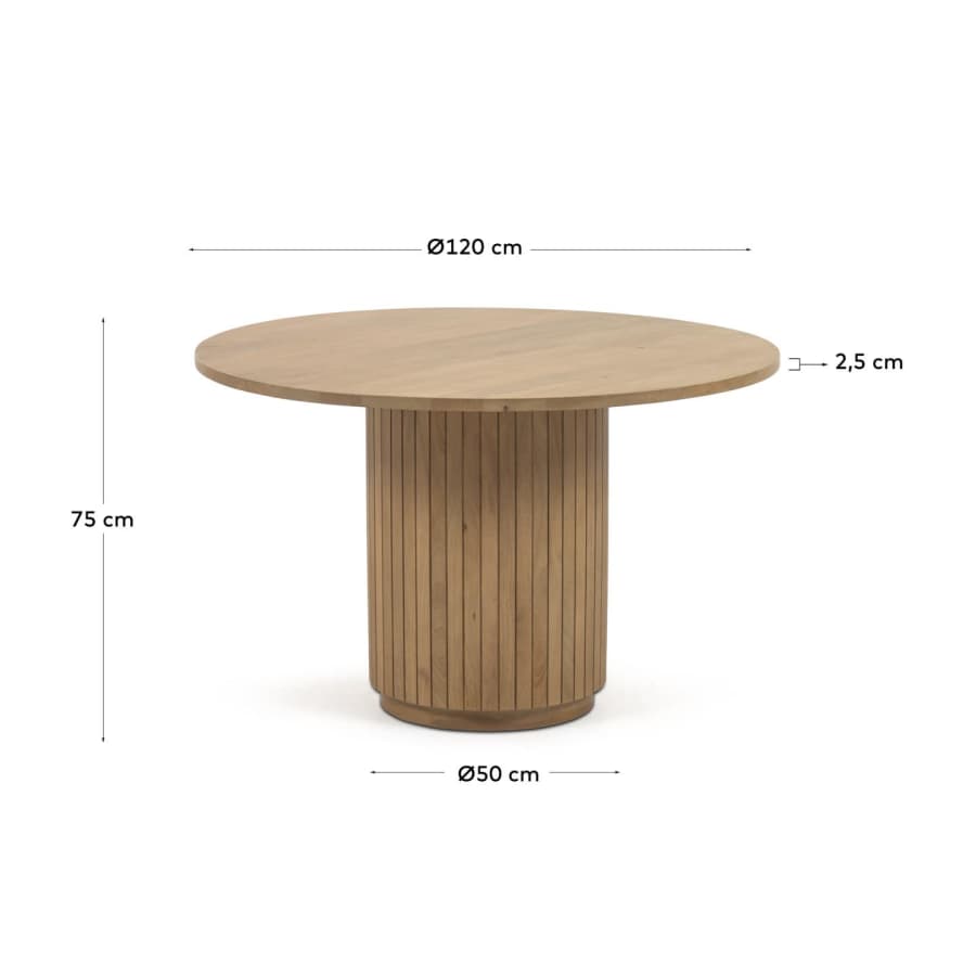 Licia round table made from solid mango wood with natural finish Ø 120 cm